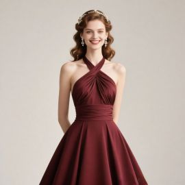 Elegant Burgundy Cross-Neck A-Line Evening Dress for Formal Occasions