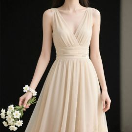 Elegant V-Neck Sleeveless Chiffon Maxi Dress | Flowy Waist Cinch for Summer Occasions