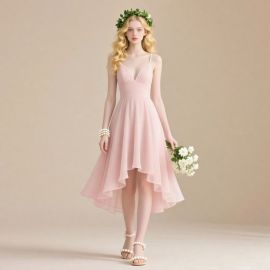 Pink Asymmetric Hem Spaghetti Strap Dress - Romantic Summer Style