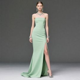 Mint Green Strapless High Slit Mermaid Evening Dress - Elegant Formal Gown