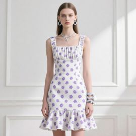 Chic Purple Floral Square Neck Sleeveless Mini Dress - Summer Style