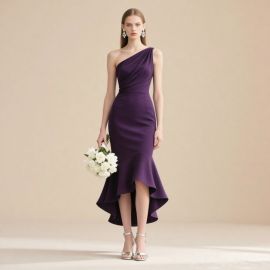Purple One-Shoulder Mermaid High-Low Hem Dress | Elegant Evening Gown