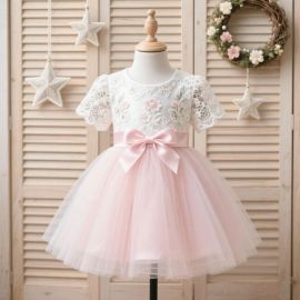 Charming Pink Lace Tutu Dress with Bowknot - Perfect for Flower Girls & Special Events