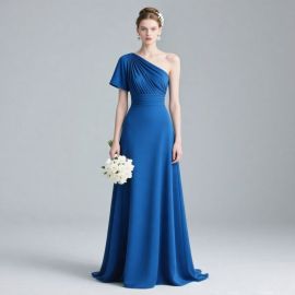 Royal Blue One - Shoulder Long Evening Dress for Weddings/Formal Events