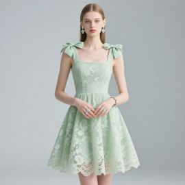 Elegant Mint Green Lace Dress with Bow Straps - Summer Party Ready Style