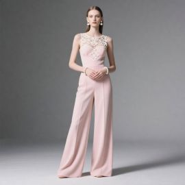 Elegant Pink Lace Wide-Leg Jumpsuit - Feminine & Chic Design