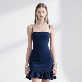 Navy Blue Spaghetti Strap Mini Dress with Ruffled Hem - Chic & Elegant Design