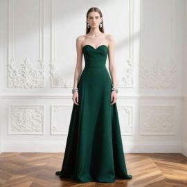 Stunning Emerald Green Strapless Long Evening Gown | Elegant Formal Dress