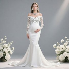 Stunning Maternity Off - Shoulder Long Sleeve Lace Mermaid Wedding Gown