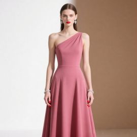 Elegant One - Shoulder Pink Long Dress for Women, Evening Party Gown